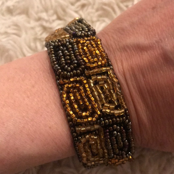 Orange Grey Gold Beaded Bracelet - Picture 1 of 4